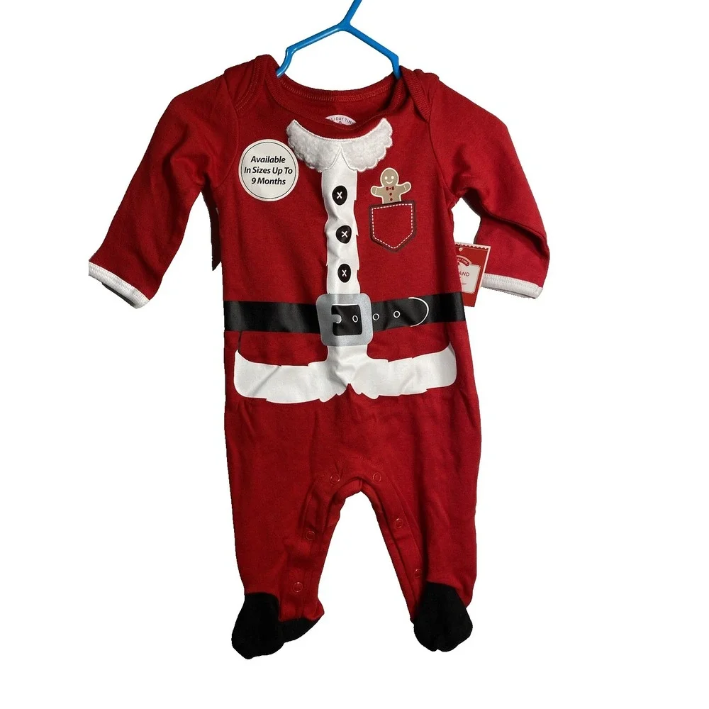 holiday time baby boys santa sleeper size 0-3 months‎ footed long sleeve